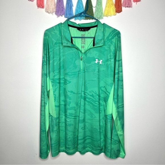 Under Armour Green Patterned Pullover 1/4 Zip Long Sleeve Athletic Top Large - Picture 8 of 12